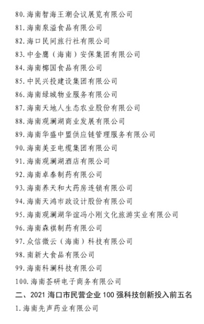海口优质企业排名榜单，权威发布高质量公司TOP榜单！